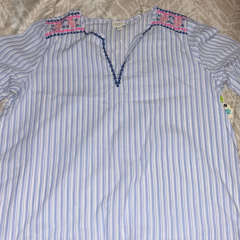 Blue & White Striped Half-Sleeved